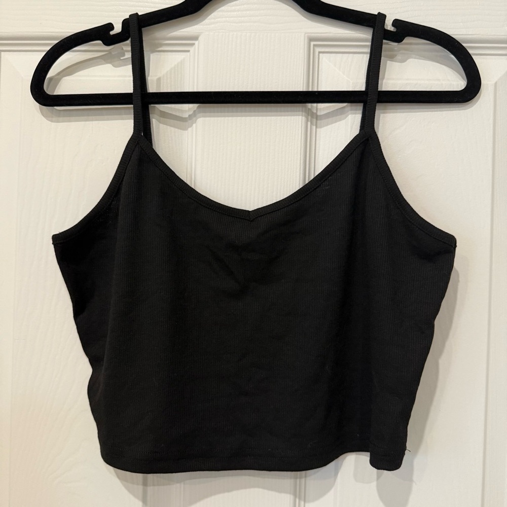 Black Rib-Knit Cropped Cami Top